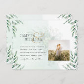 緑色写真結婚式招待状QRコード ポストカード (正面/裏面)