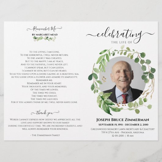 緑色写真追悼式プログラム (正面)