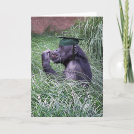 緑色卒業キャップ付きチンパンジー カード