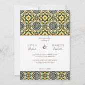 緑色地中海のの黄色い結婚タイル 招待状 (正面)