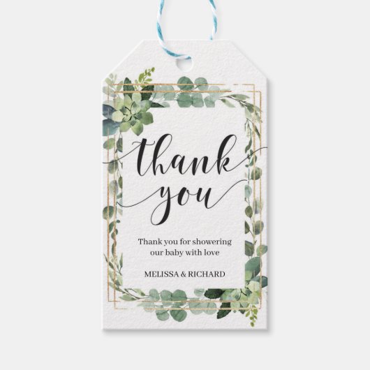 緑色多肉性フローラ金ゴールド幾何学ベビー ギフトタグ (正面)