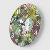 緑色多肉株 ラージ壁時計 (傾斜)