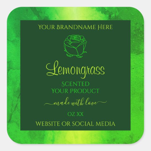 緑色大理石パターン製品ラベルフローラ スクエアシール (正面)