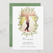 緑色幾何写真妊娠 案内状 (正面/裏面)