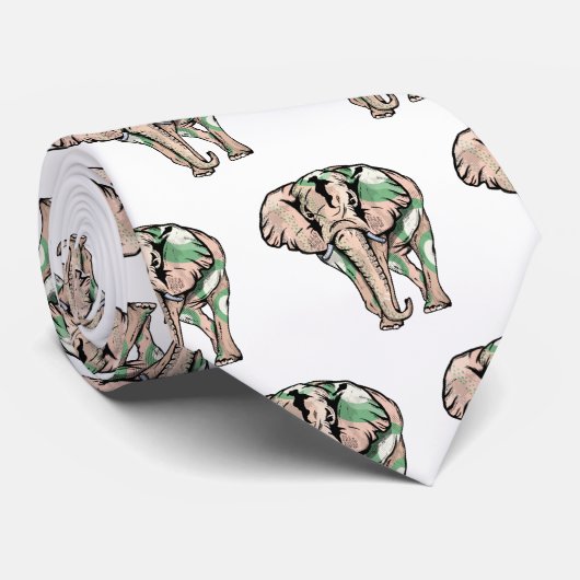 緑色彩の鮮やか象 ネクタイ (ロール)