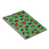 緑色愛:赤い唇とハートポップ・アートのオン緑 ノートブック (右側)