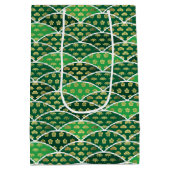 緑色日本のの伝統的な吉祥模様 ミディアムペーパーバッグ (裏面)