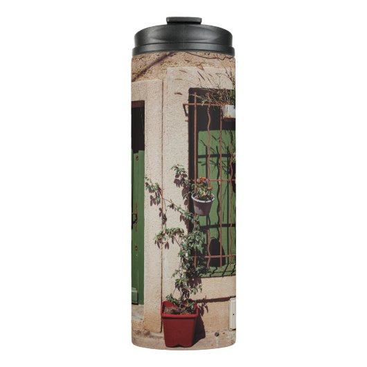 緑色植物付き緑色木製扉 タンブラー (正面)