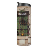 緑色植物付き緑色木製扉 タンブラー (回転右)