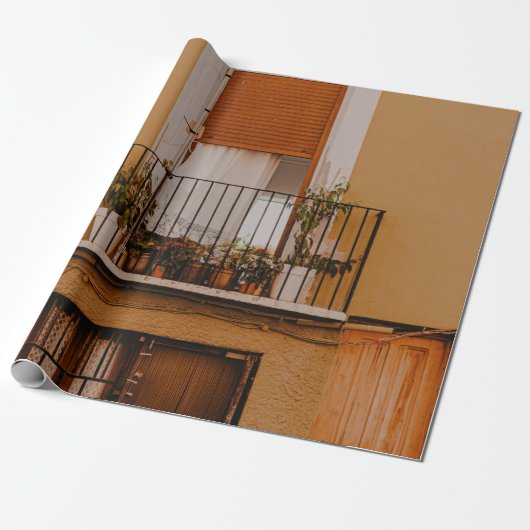 緑色植物付き茶色木枠 ラッピングペーパー (アンロールド)