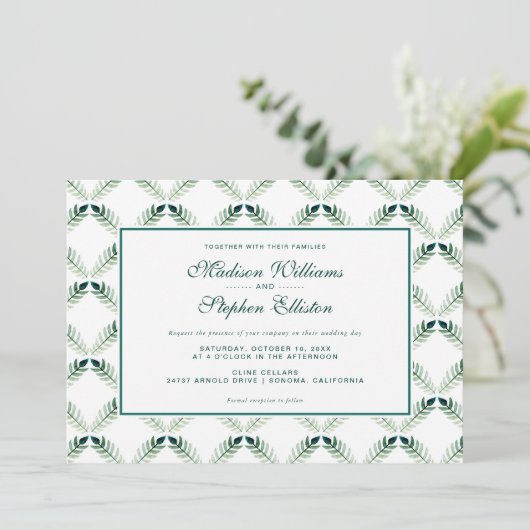 緑色植物水彩模様 – 結婚s 招待状 (スタンド正面)