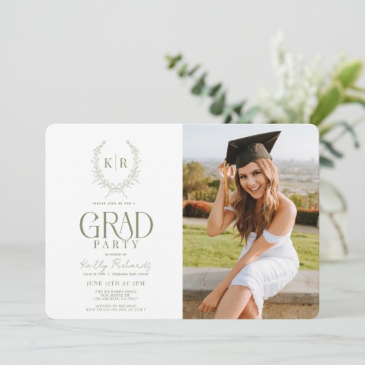 緑色植物紋等画卒業写真 招待状 (スタンド正面)