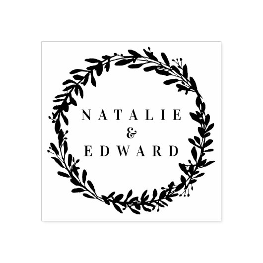 緑色水彩リースイニシャルスタンプ ラバースタンプ (インプリント)