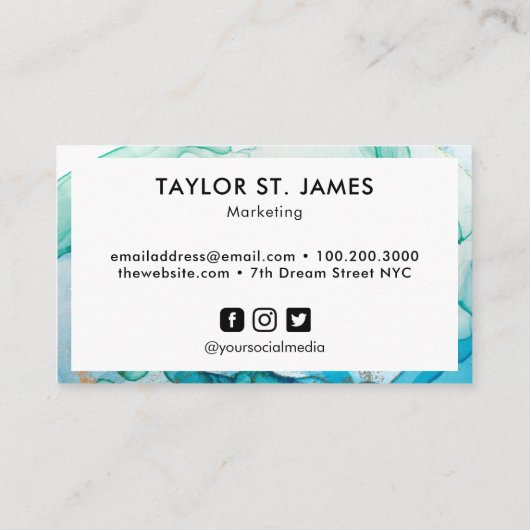 緑色水彩書道絵を描（ばちゃばちゃ）跳ねる 名刺 (裏面)