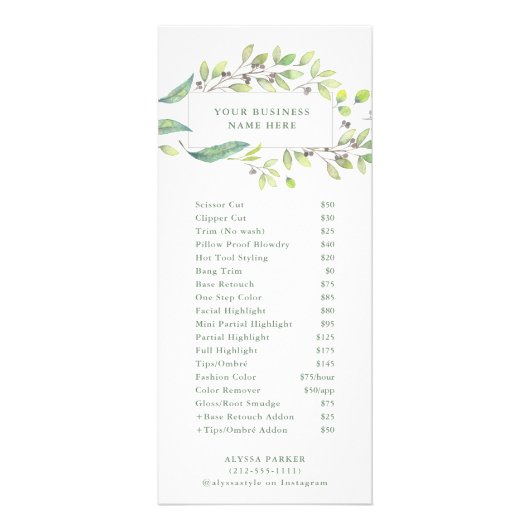 緑色水彩色枠 | サロン価格表 ラックカード (正面)