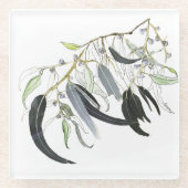 緑色淡い色ののゴムの葉の色 ガラスコースター (正面)