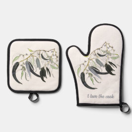 緑色淡い色ののゴムの葉の色 鍋つかみ&鍋敷きセット