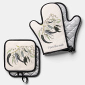 緑色淡い色ののゴムの葉の色 鍋つかみ&鍋敷きセット (正面/裏面)