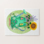 緑色灌水缶コテージとヒマワリ ジグソーパズル (横)