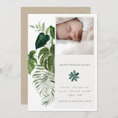 緑色熱帯動物写真ベビー誕生発表 サンキューカード (正面/裏面)