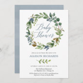 緑色男女兼用のほこりの青いベビーシャワー 招待状 (正面/裏面)