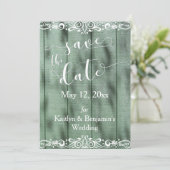 緑色素朴の木目の白いスクロール作業日付の保存 セーブザデート (スタンド正面)