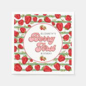 緑色素朴の白いちご柄のベリー最初 スタンダードカクテルナプキン (正面)