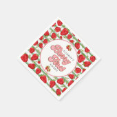 緑色素朴の白いちご柄のベリー最初 スタンダードカクテルナプキン (角)