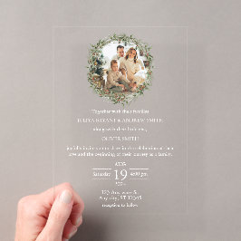 緑色結婚の写真の子供と結婚一緒に アクリル招待状