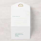 緑色結婚の白色の装飾金ゴールドハートモノグラム オールインワン招待状 (外側)