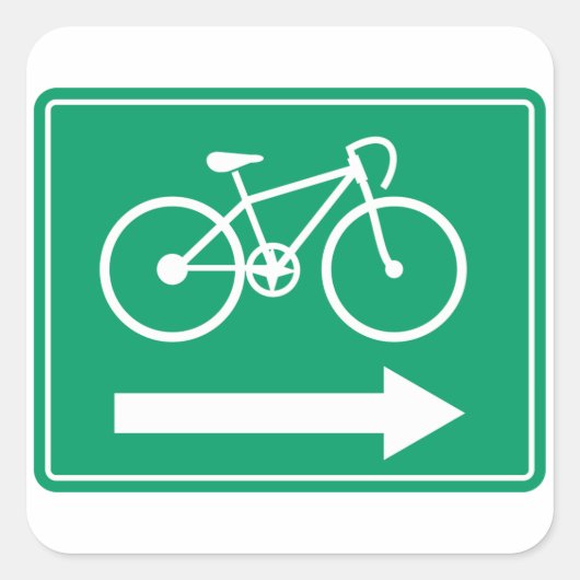 緑色自転車経路右矢印案内標識 スクエアシール (正面)