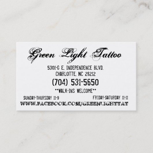 緑色航法燈の入れ墨カード 名刺 (正面)
