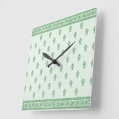 緑色花柄 スクエア壁時計 (傾斜)