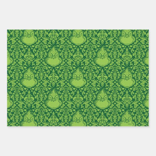 緑色華美のグラインチパターン ラッピングペーパーシート (正面)