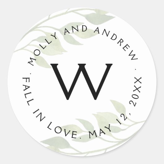 緑色葉葉シールパーティー結婚/s ラウンドシール (正面)