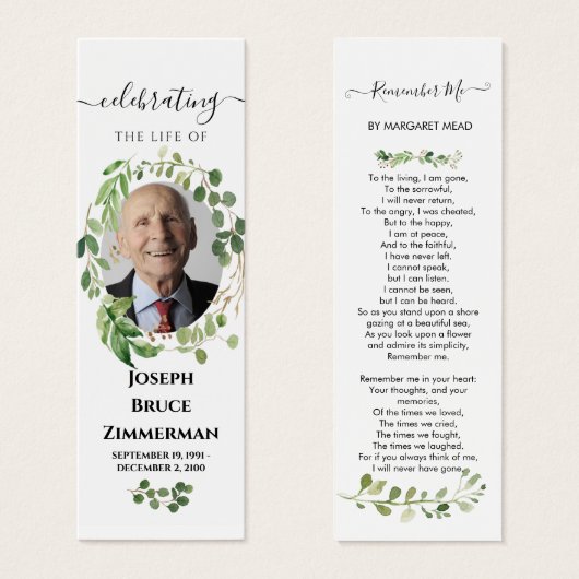 緑色詩祈りの言葉葬式しおり (正面&裏面)