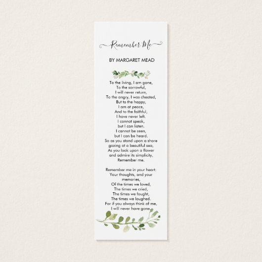 緑色詩祈りの言葉葬式しおり (裏面)