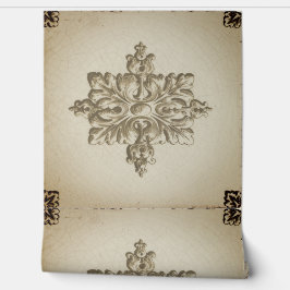 緑色転写装飾付き白タイル 壁紙