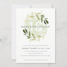 緑色金ゴールド葉リーススイート16誕生日カード サンキューカード