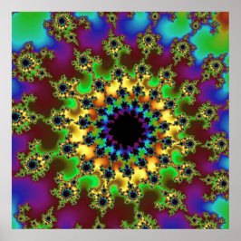 緑色、カラフルブルゴーニュおよび黄色のフラクタル ポスター