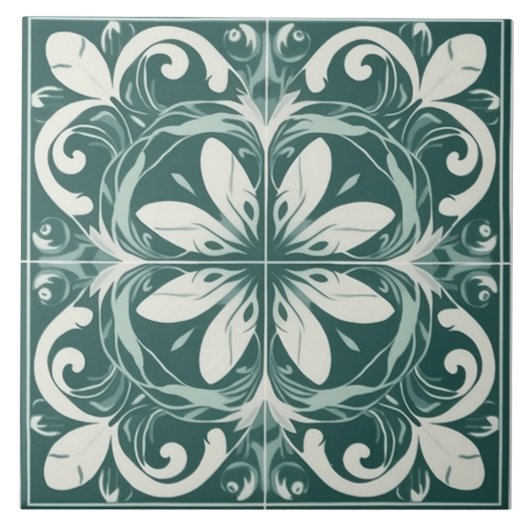 緑花地中海の陶瓦 タイル (正面)