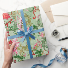 緑花柄ラッピング紙