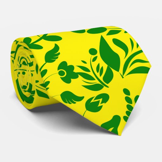 緑花柄G01.B黄色BG ネクタイ (ロール)