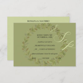 緑芸術的水色リースハンド色彩の鮮やか 出欠カード