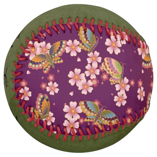 緑茶と蝶パーソナライズされた類 ソフトボール (正面左)