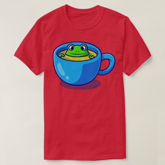 緑茶のカップを使ったかわいいカエル Tシャツ (デザイン正面)