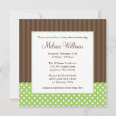 緑茶のコウノトリの点のベビー男女兼用シャワー 招待状 (裏面)