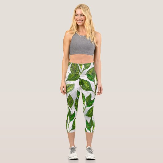 緑茶の継ぎ目のないパタ葉ーン カプリレギンス (正面)