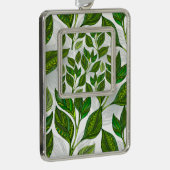 緑茶の継ぎ目のないパタ葉ーン シルバープレートフレームオーナメント (右)