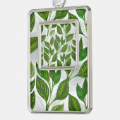 緑茶の継ぎ目のないパタ葉ーン シルバープレートフレームオーナメント (左)